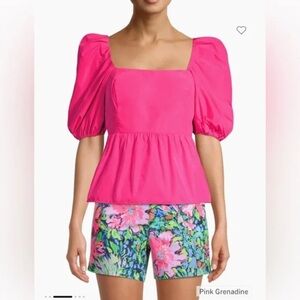 Lilly Pulitzer Pink Puff Sleeve Peplum Blouse